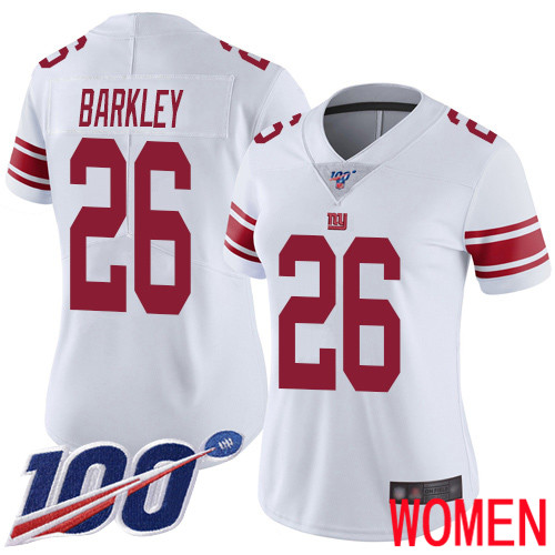 Women New York Giants 26 Saquon Barkley White Vapor Untouchable Limited Player 100th Season Football NFL Jersey